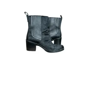 UGG Camden Exotic Black Heeled Booties sz 8 Faux Cow Hide Furry Boots High Heel
