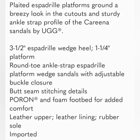 UGG® Careena Platform Wedge Espadrille Sandals Gold NEW