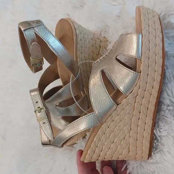 UGG® Careena Platform Wedge Espadrille Sandals Gold NEW