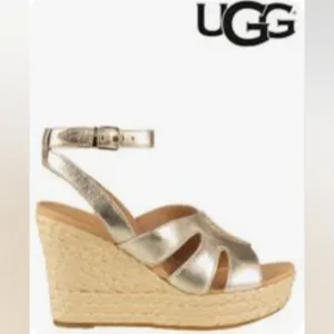 UGG® Careena Platform Wedge Espadrille Sandals Gold NEW