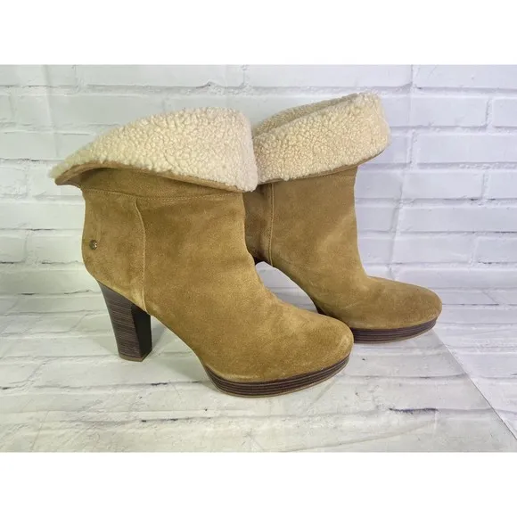 UGG Dandelion Ankle Chestnut Brown Suede Leather Boots Bootie Womens Size 11