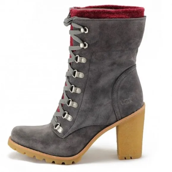 {UGG} Fabrice Charcoal Suede Combat  Boots