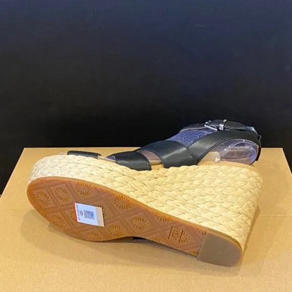 Ugg Ileana Black Espadrille Platform Wedges Sandals Shoes Heels Pumps NEW