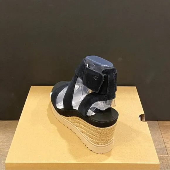 Ugg Ileana Black Espadrille Platform Wedges Sandals Shoes Heels Pumps NEW