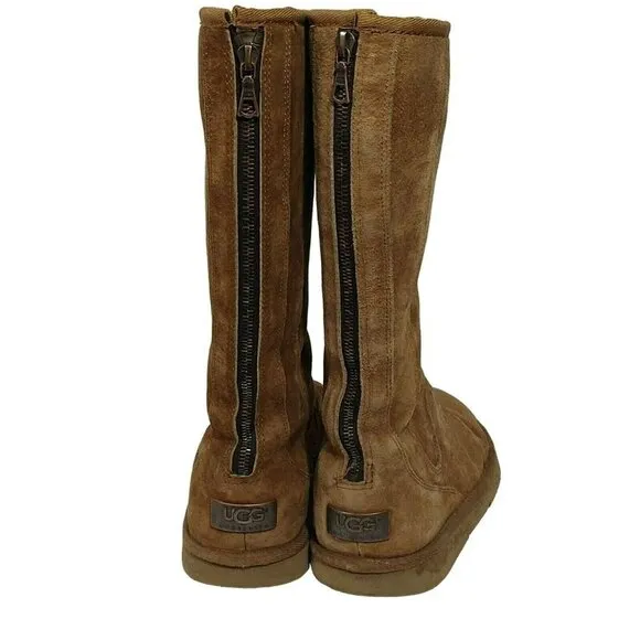 Ugg Knightsbridge Tall Boots 5119 Women Size 8 Brown Zipper Back Sheepskin