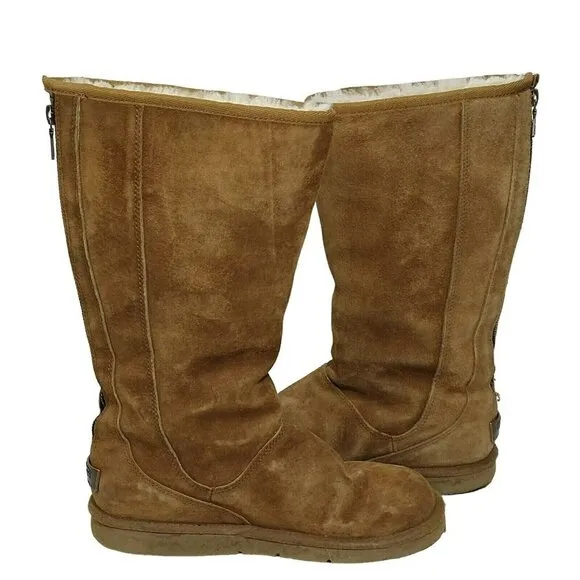 Ugg Knightsbridge Tall Boots 5119 Women Size 8 Brown Zipper Back Sheepskin