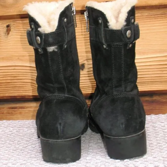 UGG Mare Black Suede Heeled Boots 6