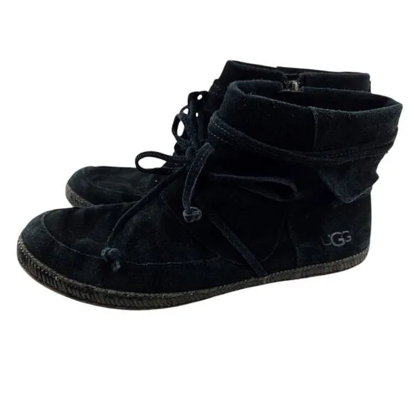 UGG Reid Moc Ankle Booties Womens 9.5 Black Suede Moccasins Hippie Bohemian
