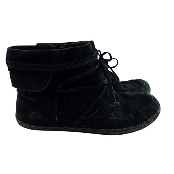 UGG Reid Moc Ankle Booties Womens 9.5 Black Suede Moccasins Hippie Bohemian