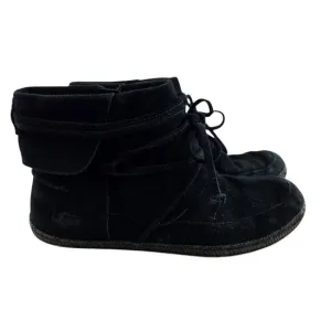 UGG Reid Moc Ankle Booties Womens 9.5 Black Suede Moccasins Hippie Bohemian