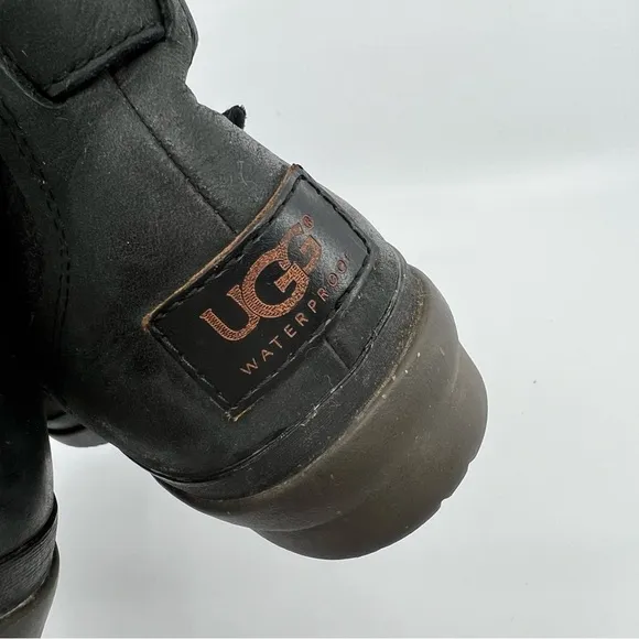UGG Simmens Black leather canvas moto boots size 6.5‎