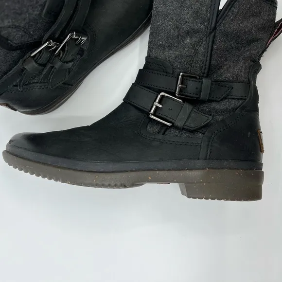 UGG Simmens Black leather canvas moto boots size 6.5‎