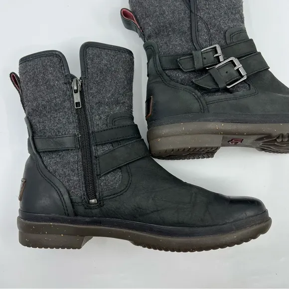 UGG Simmens Black leather canvas moto boots size 6.5‎