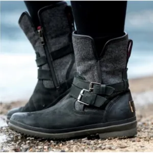 UGG Simmens Black leather canvas moto boots size 6.5‎