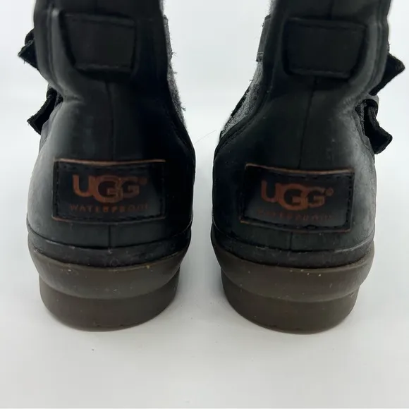 UGG Simmens Black leather canvas moto boots size 6.5‎