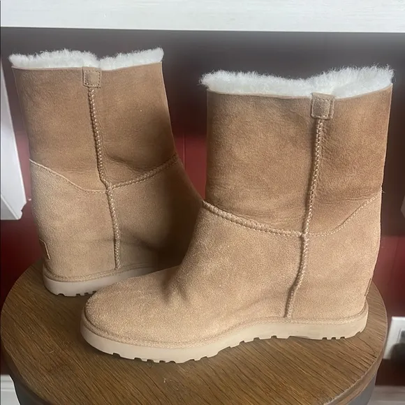 UGG tan and white wedge boots