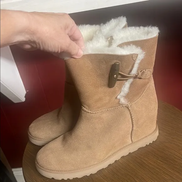 UGG tan and white wedge boots