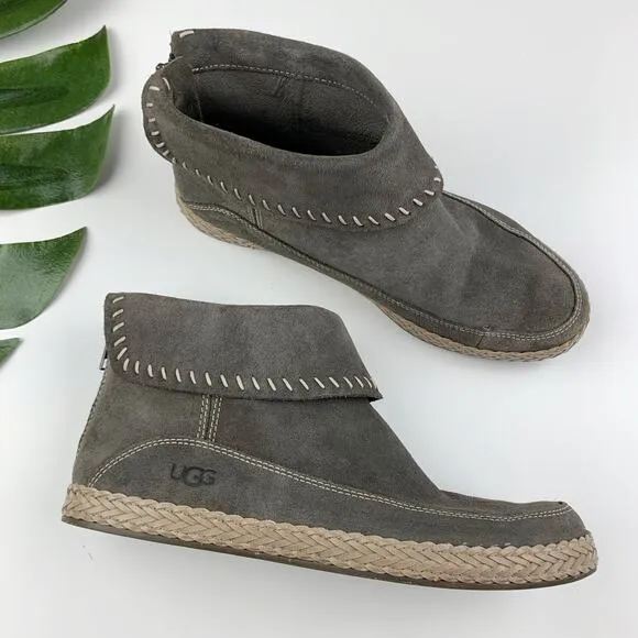 Ugg Varney Ankle Boots Moccasins Grey Suede Women's 8.5