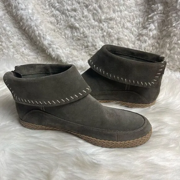 UGG Varney Slate Gray leather suede Moccasins Ankle Boots Back zipper SZ11
