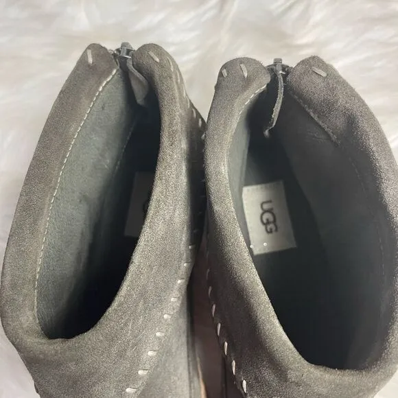 UGG Varney Slate Gray leather suede Moccasins Ankle Boots Back zipper SZ11