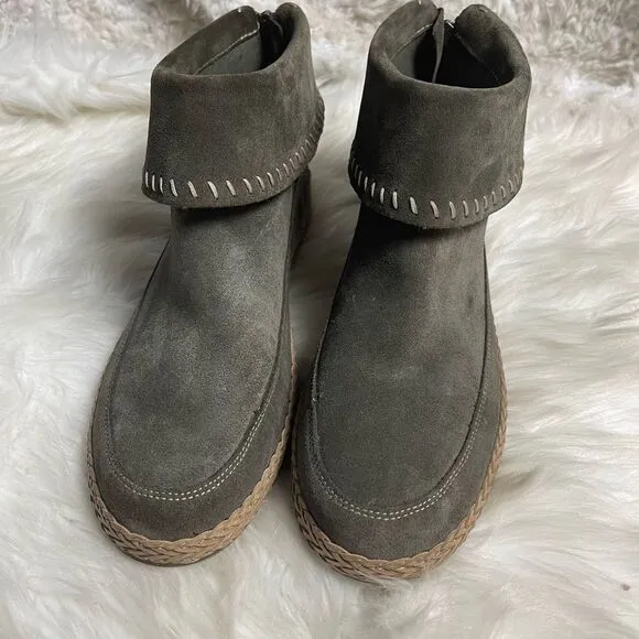 UGG Varney Slate Gray leather suede Moccasins Ankle Boots Back zipper SZ11