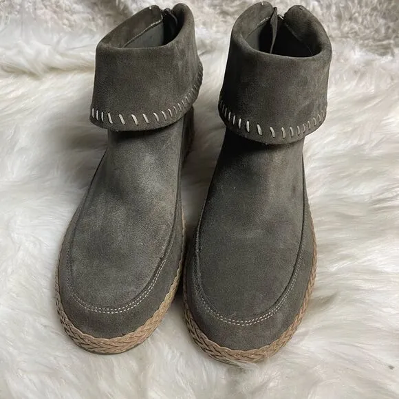UGG Varney Slate Gray leather suede Moccasins Ankle Boots Back zipper SZ11