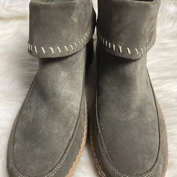 UGG Varney Slate Gray leather suede Moccasins Ankle Boots Back zipper SZ11