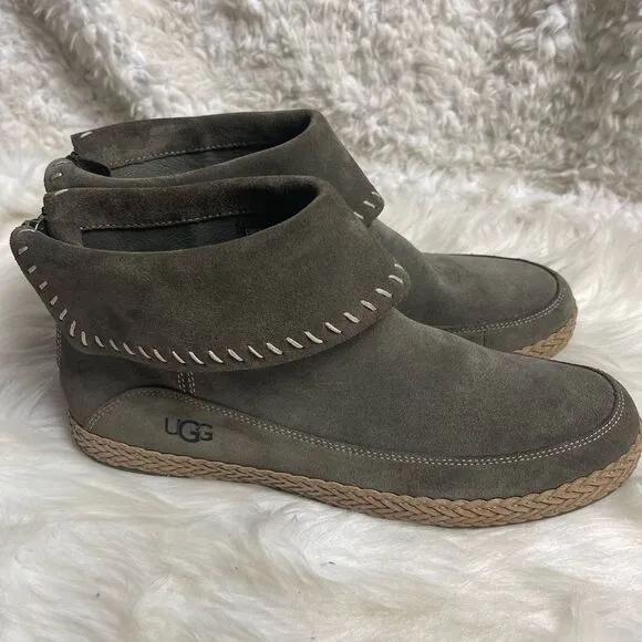UGG Varney Slate Gray leather suede Moccasins Ankle Boots Back zipper SZ11