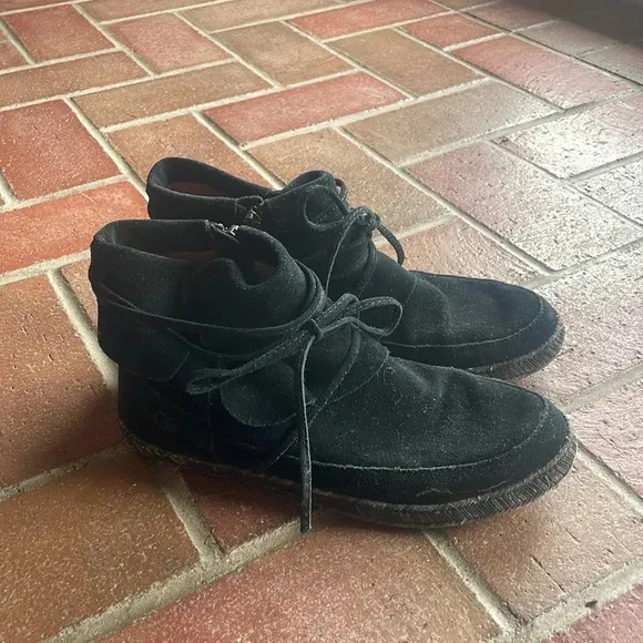 UGG Womens 6.5 Reid Suede Ankle Booties Moccasins Leather Pull‎ On Moc Boots