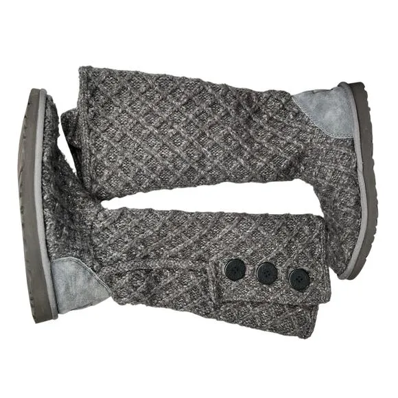 UGG Women’s Cardy Grey Knit Pull On Winter Boots Size US 8