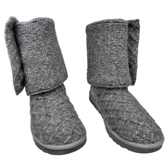 UGG Women’s Cardy Grey Knit Pull On Winter Boots Size US 8
