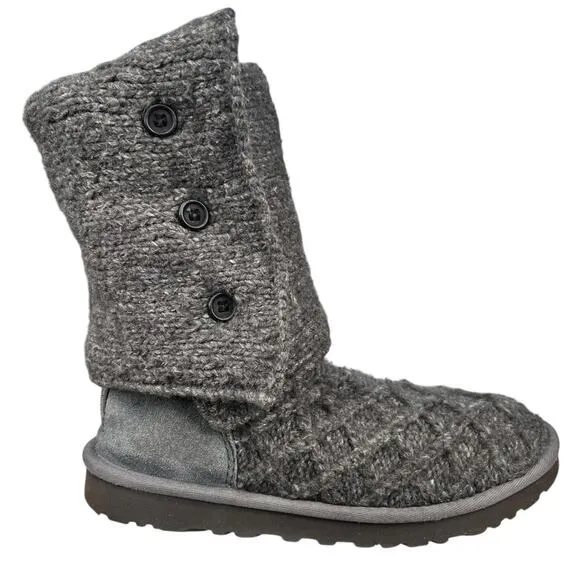 UGG Women’s Cardy Grey Knit Pull On Winter Boots Size US 8