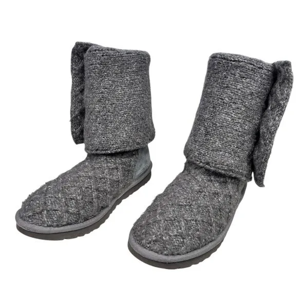 UGG Women’s Cardy Grey Knit Pull On Winter Boots Size US 8