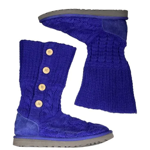 UGG Women's Leland Indigo Knit Cardy Pull On Winter Boots Size US 7