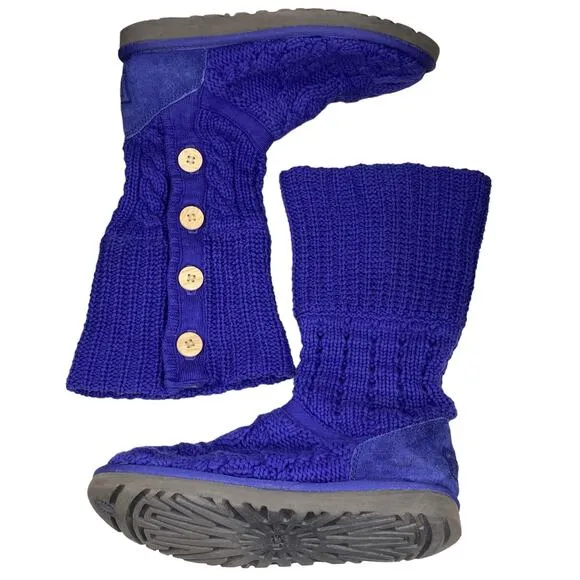 UGG Women's Leland Indigo Knit Cardy Pull On Winter Boots Size US 7