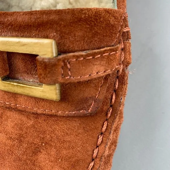 UGG Womens Suede Shearling Lined Driving Moccasins Loafers Size 9.5 Rust Brown