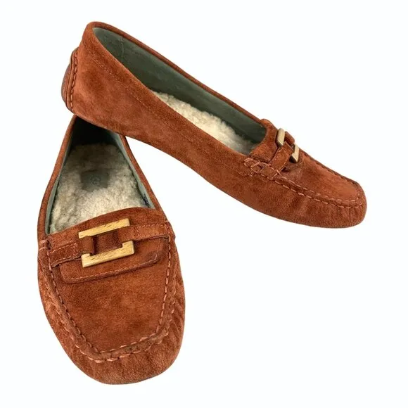 UGG Womens Suede Shearling Lined Driving Moccasins Loafers Size 9.5 Rust Brown