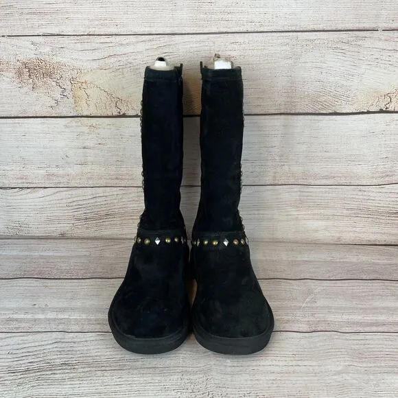 UGG Womens Sz 8 Avondale Tall Studded Boots Black Gold Silver