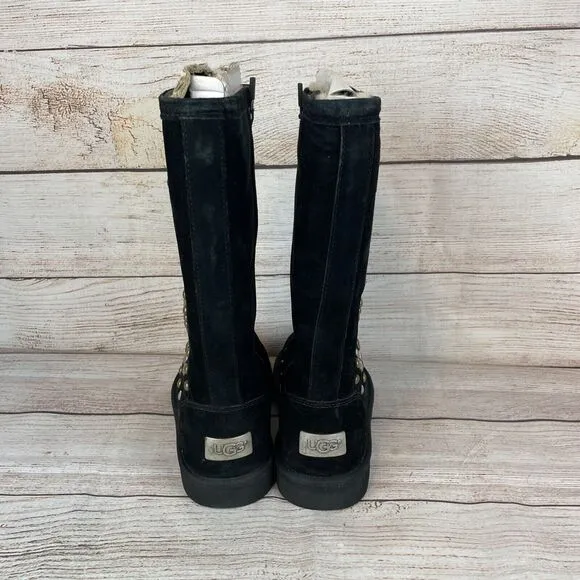 UGG Womens Sz 8 Avondale Tall Studded Boots Black Gold Silver