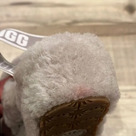 Ugg fluff yeah goat slide sheepskin slingback slipper shoes size 6 ash fog color