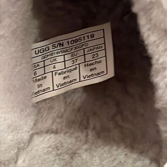 Ugg fluff yeah goat slide sheepskin slingback slipper shoes size 6 ash fog color