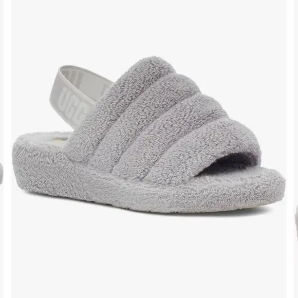 Ugg fluff yeah goat slide sheepskin slingback slipper shoes size 6 ash fog color