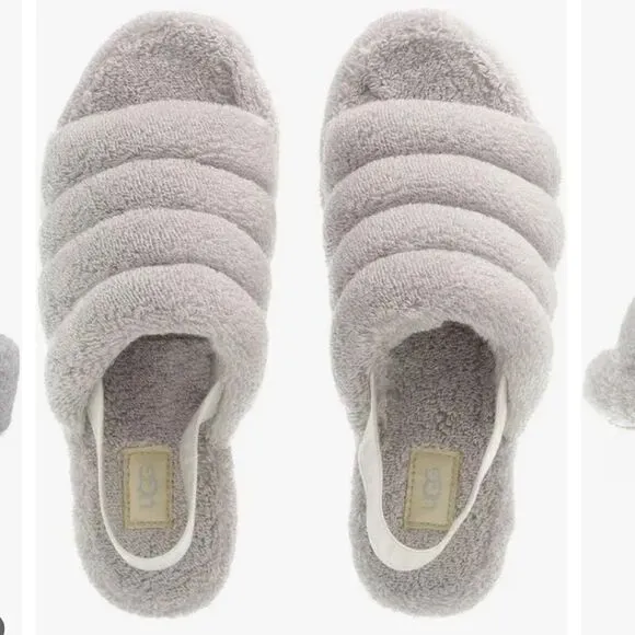 Ugg fluff yeah goat slide sheepskin slingback slipper shoes size 6 ash fog color