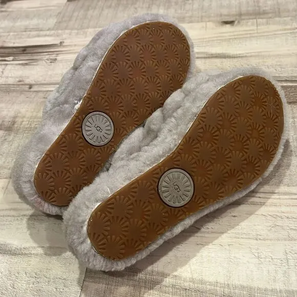 Ugg fluff yeah goat slide sheepskin slingback slipper shoes size 6 ash fog color