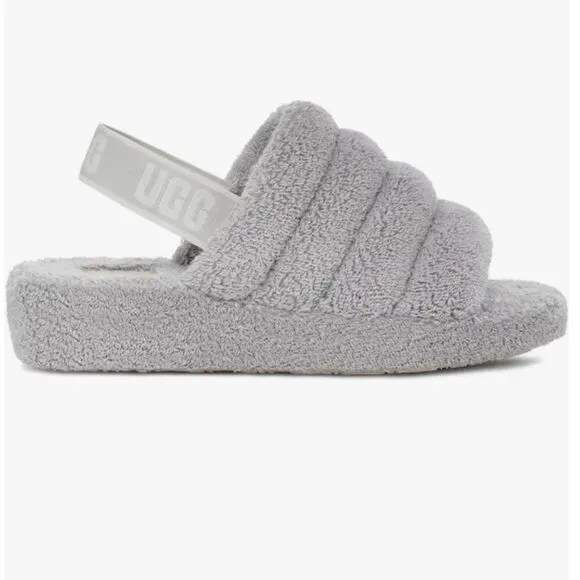 Ugg fluff yeah goat slide sheepskin slingback slipper shoes size 6 ash fog color