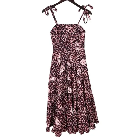 Ulla Johnson Eryn Cotton Dress in Henna Tie Strap Midi Batik 0