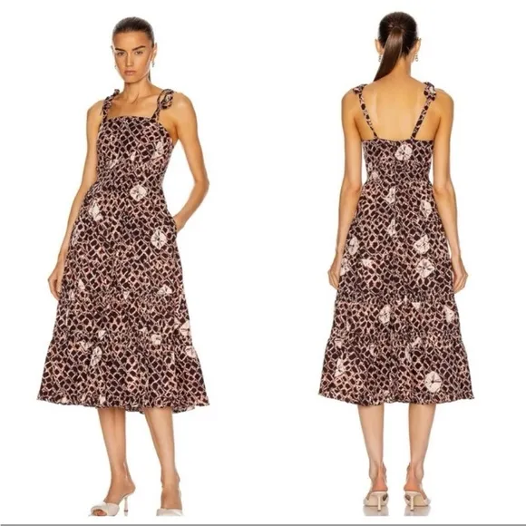 Ulla Johnson Eryn Cotton Dress in Henna Tie Strap Midi Batik 0