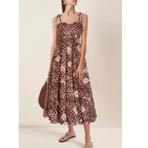 Ulla Johnson Eryn Cotton Dress in Henna Tie Strap Midi Batik 0