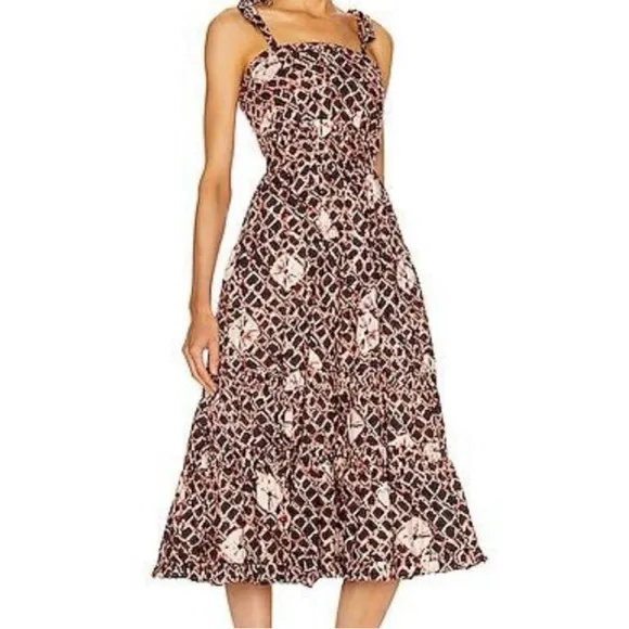 Ulla Johnson Eryn Cotton Dress in Henna Tie Strap Midi Batik 0