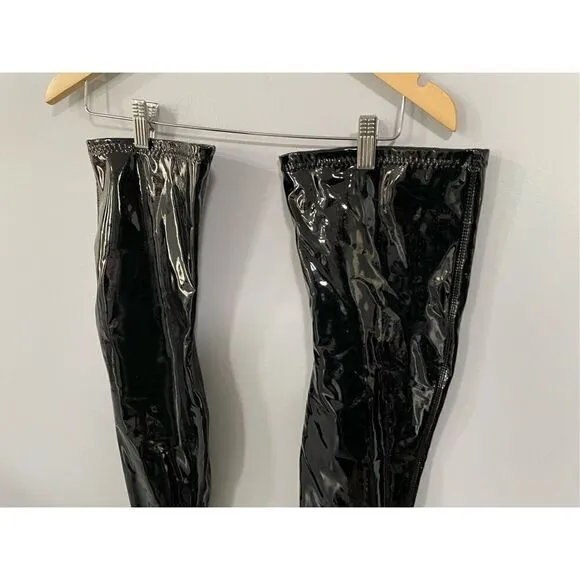 Unbranded Women’s EU 36 US 6 Latex Black Knee High Heeled Boots Stiletto